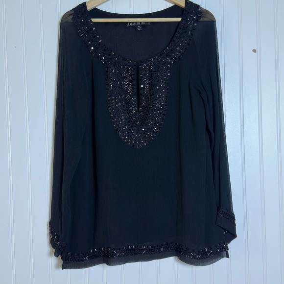 Lafayette 148 New York Tops - Lafayette 148 New York Black Embellished Blouse Tunic Top Silk Casual Business M